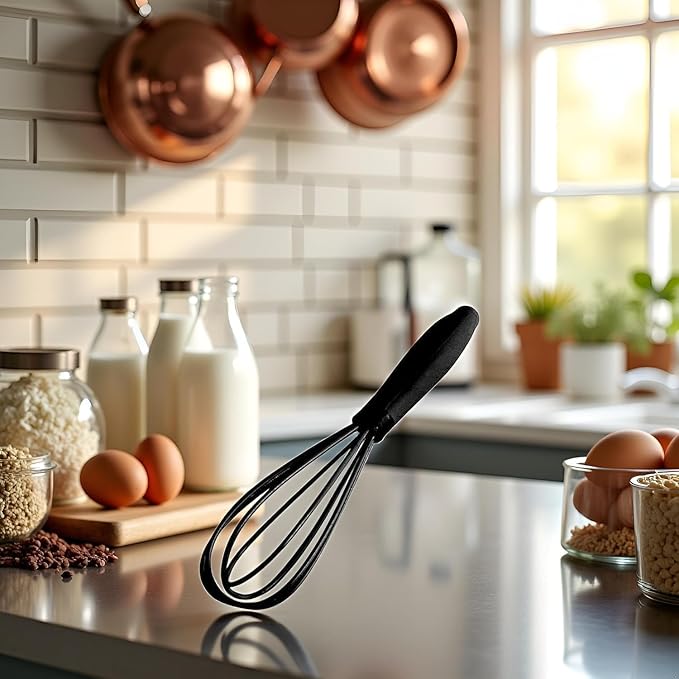 2Pcs Black Mini Silicone Whisk, 6.7inch Non-Scratch Non-Stick, Milk & Egg Beater Blender, Hand Egg Mixer, Kitchen Tool for Cooking, Baking, Mixing, Stirring, Kitchen Utensils