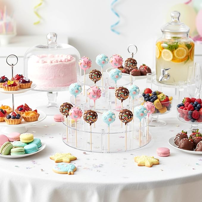 36 Holes Cake Pop Display Stand 3-Tier Clear Acrylic Lollipop Holder Cake Pop Stand for Displaying Candy Dessert, Round Cupcake Display Holder for Birthday, Party, Anniversary,Candy Bar