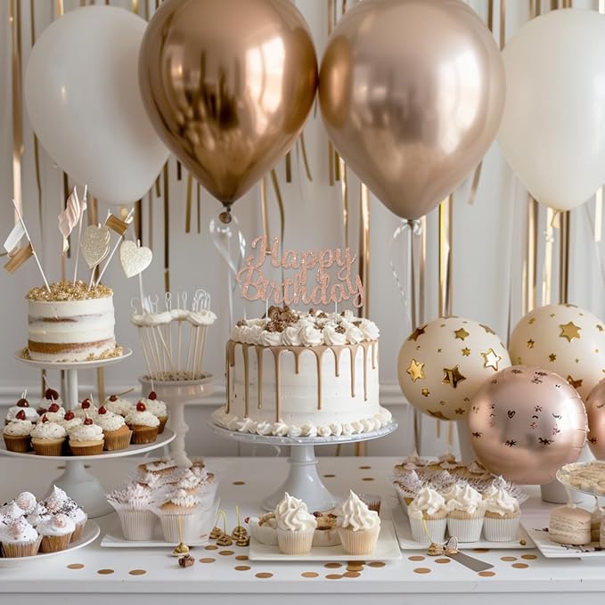 BEISHIDA Rose Gold Happy Birthday Cake Topper, Happy Birthday Cake Bunting Decor,Birthday Party Decoration Supplies,Photo Booth Props