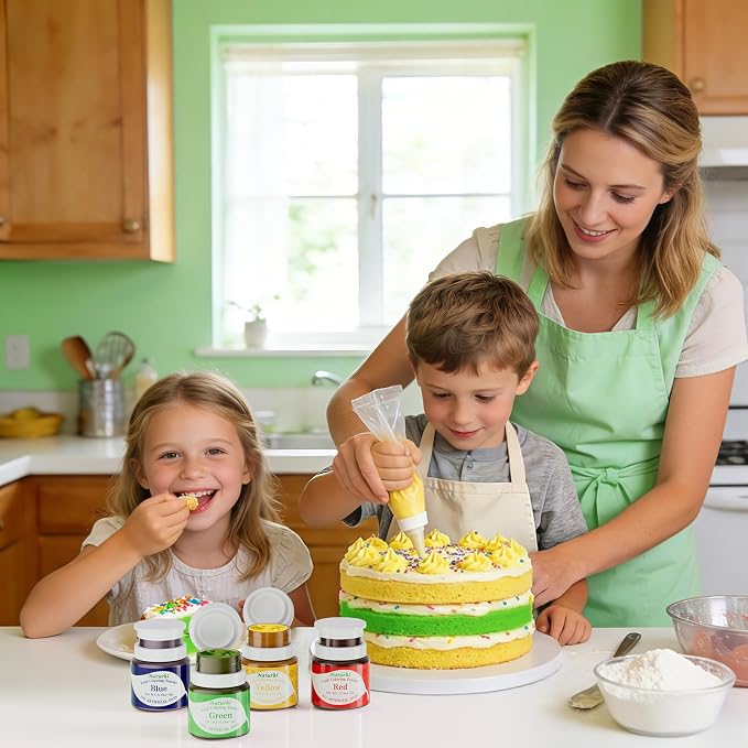 Natural Food Coloring Powder 4 Colors Set Artificial & Synthetic Dye Free Food Dye Powder for Baking Cake Decorating, Frosting, Slime Making & Cookies