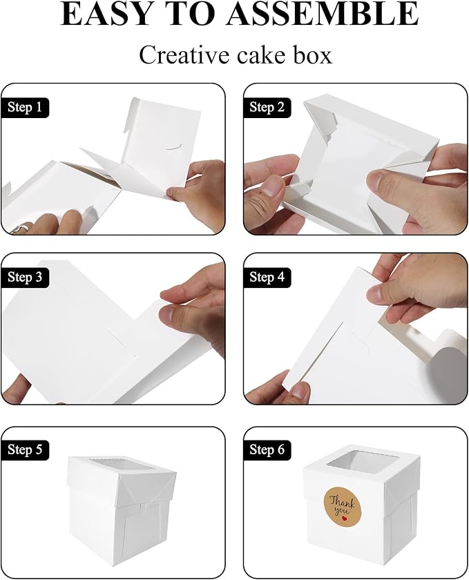 COTOPHER 30Pcs Mini Cake Boxes, 4x4x4 Inches White Bakery Boxes with Window, Small Dessert Box Cake Packaging for Pastries, Cookies, Chocolates, Cupcakes, Birthday Party, Wedding