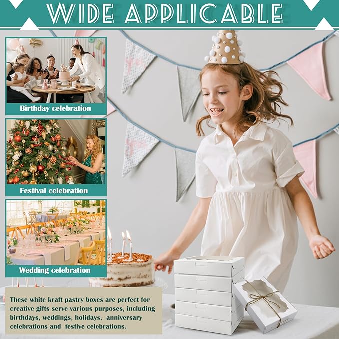 60 Pack 7 x 4 3/8 x 1½ Inch Cookie Boxes with Clear Window Small White Cookie Boxes Bakery Treat Boxes for Dessert, Donuts, Pie, Candy, Macaron