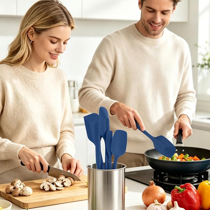 5-Piece Silicone Spatula Set for Baking, 446°F Heat Resistant Non-Stick Cooking Utensils, BPA-Free Food Grade Silicone Scrapers, Non-Scratch Flexible & Dishwasher Safe, Classic Blue