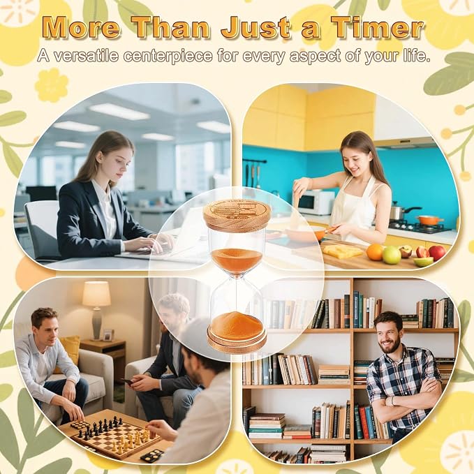 CNCJ 15 Minute Wooden Sand Timer, Hourglass Orange Small Sand Clock Reloj De Arena for Desk Decor Kitchen Classroom Office Study Home Decoration