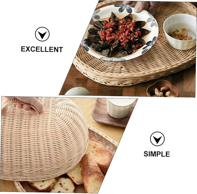 Rattan Khaki Woven Protective Basket Kitchen Dustproof Flyproof Fruit Bread Storage Organizer