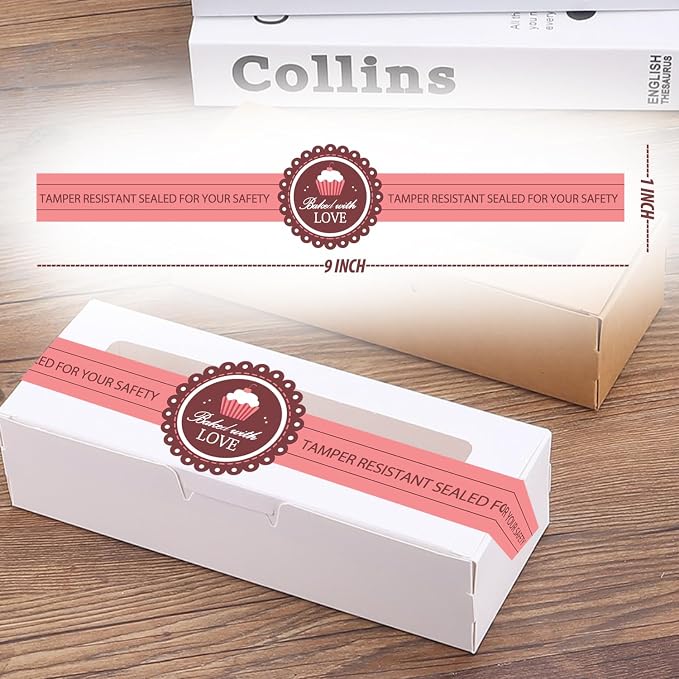 Food Retail Package Seal Labels 9x1 Inch Baked with Love Tamper Resistant Stickers for Baked Goods Packing and Wrapping,300 Pcs