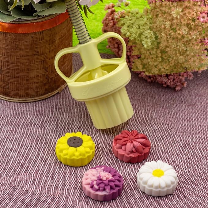 Floral Mold Press For Cookies and Pastries, Hand Press, Bluestar MAX - 4 Piece Flower Stamp and Mold Kit for Cake Decorating - Daisy, Gerbera, Chrysanthemum and Sunflower Themes
