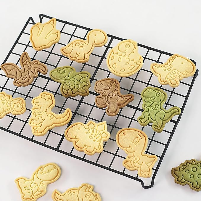 Mini Dino Cookie Cutters with Cookie Stamps 8 Pcs Small Baking Supplies for Kids Dinosaur Theme Birthday Party (Dinosaur C)