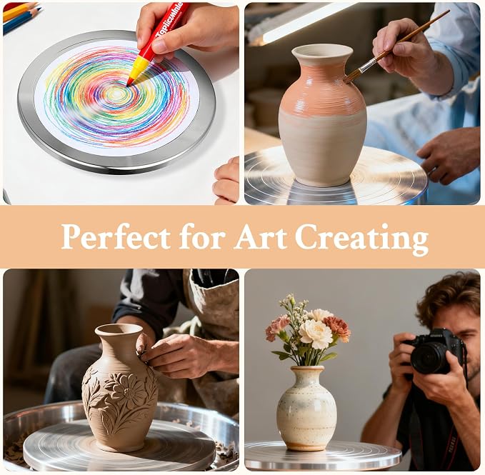 Yncotte Pottery Wheel, 12 Inch Sculpting Wheel Double-Sided Banding Wheel Pottery Turntable Aluminium Alloy Metal Rotating with Ball Bearings for Ceramics Clay Model Making Cake Decor Paint Spraying