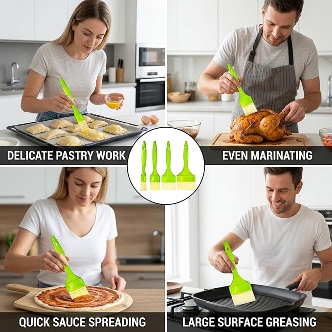 4 Piece Basting Brush Set, Bristle Basting Brushes, Kitchen Brushes for Basting, Pastry, Egg Wash, and Butter Cooking and Baking