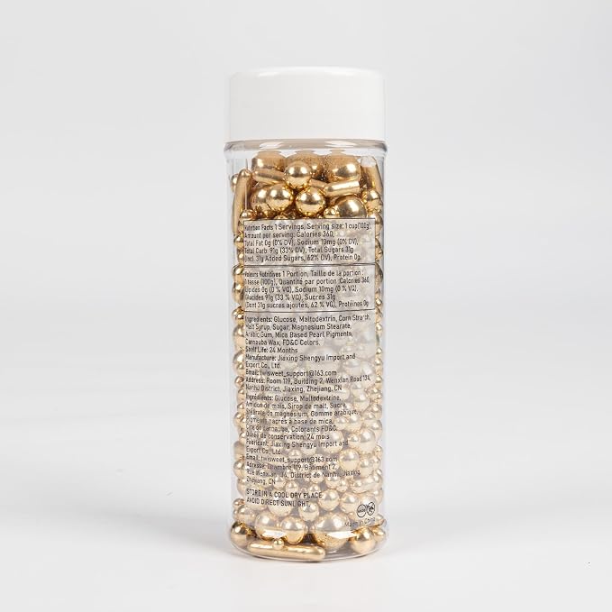 Twisweet Gold Pearl Rods Sprinkles, Edible Sugar Sprinkles for Cake Decorating Mix Size Candy Pearls for Baking Cake Topper Ice Cream Cupcake Cookie Dessert Decorations, Wedding Valentines Birthday Christmas Easter Mother's Day Supplies (130g/4.58oz)