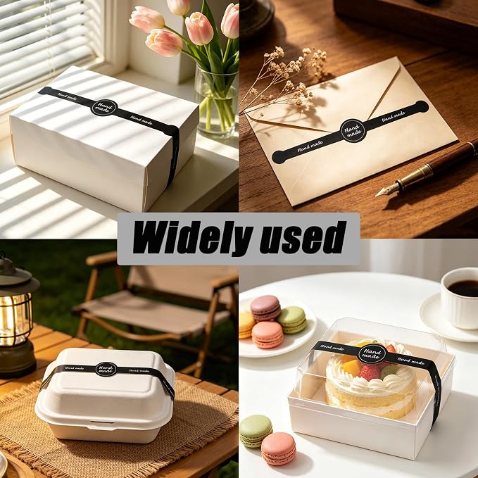 Pine & Linen 300pcs Handmade Tamper Seal Stickers,7.1"x1" Self Adhesive Tamper Evident Labels Long Strip Bakery Stickers,Secure Food Baking Seal Sticker for Food Packaging/Cake/Cookie/Gift Wrapping