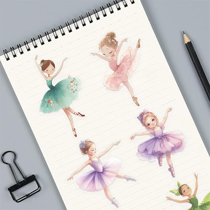 Transparent Ballet Girl Sticker, 50pcs Cute Multi-Color Ballerina Dancing Girl Stickers for Water Bottle Scrapbook Laptop Luggage,Waterproof Funny Trendy Decals for Teens Girls Women(Colourful-B3)