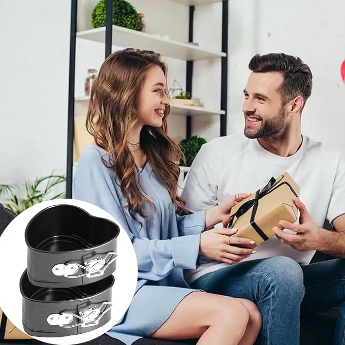 2 Pack, 4 Inch Springform Cake Pan,Mini Heart Springform Pan Non-Stick Cheesecake Cake Pan, Heart Baking Pan for Cake, Cheesecakes