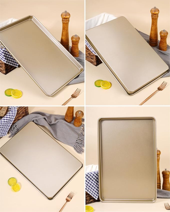 Heavy-Duty Nonstick Baking Sheet, 0.8mm Thick Warp-Resistant Cookie Sheets, Carbon Steel, 3 Pack Half Sheet Pan for Cookies and Pizza (Champagne Gold)