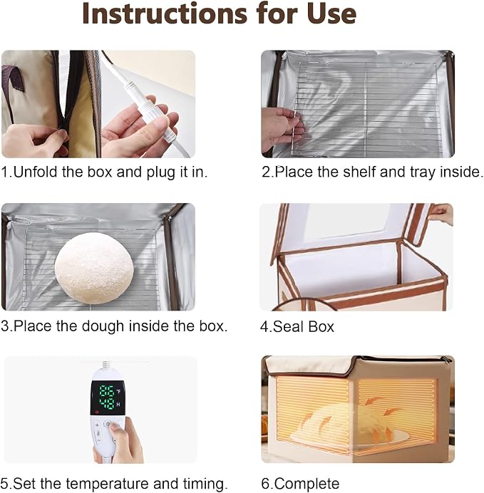 Folding Bread Proofing Box, 3-Sided Heating Dough Proofer with 50-113℉ Temp Control & Metal Rack, Bread Proofing Container for Home Baking, Pizza Dough, Sourdough Starter & Yogurt Making (White)