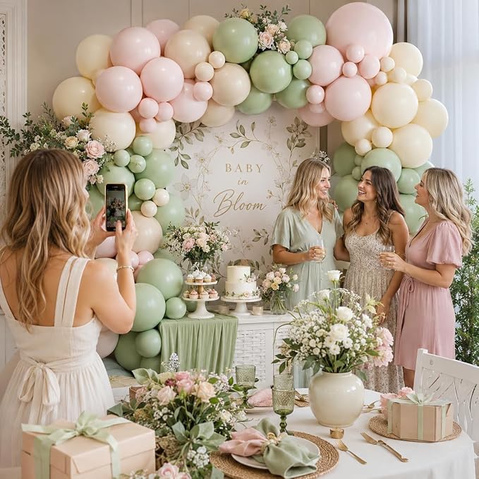 Pink and Green Balloon Arch Garland Kit, 122Pcs Ivory Sand White Dusty Pink Sage Green Spring Balloons for Women Girl Boho Bridal Wedding Baby Shower Engagement Birthday Party Decorations