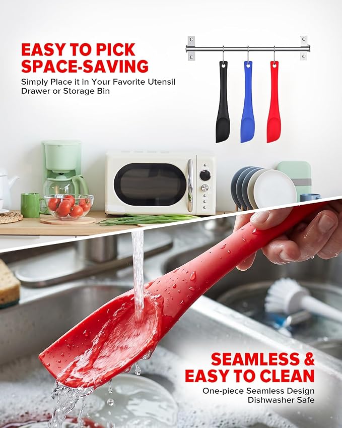 Silicone Scraper Spatula Set, BPA Free Food Grade Rubber Spatulas, Flexible Baking Mixing Tool, Heat Resistant Bowl Scrapers for Nonstick Cookware, 3 Pack (11.3 inch)