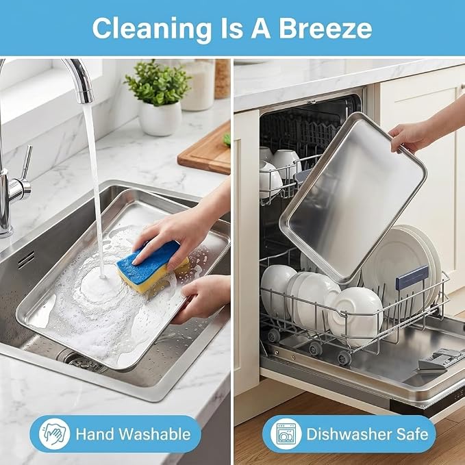 TeamFar Baking Sheet Set of 2, 16"x 12"x 1" Stainless Steel Baking Pans Tray Cookie Sheet, Non Toxic & Healthy, Mirror Finish & Rust Proof, Easy Clean & Dishwasher Safe