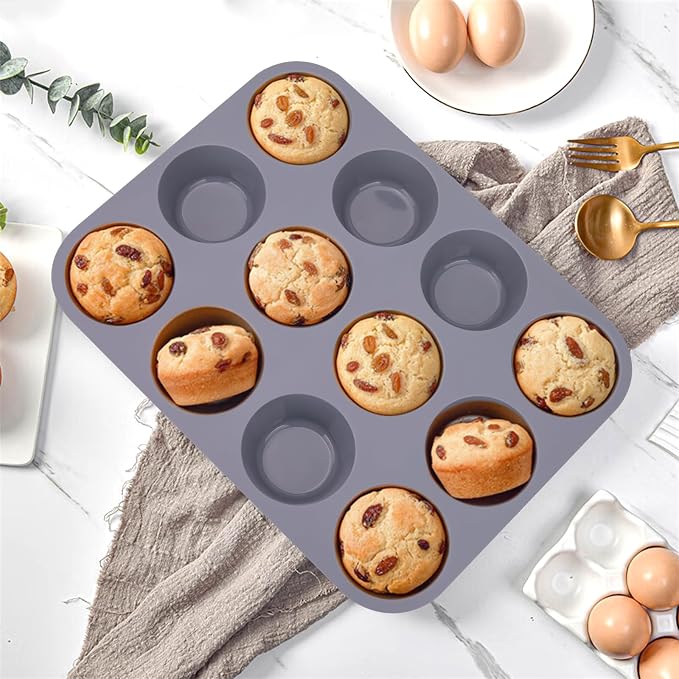3 Pack 12 Cups Silicone Muffin Pan,Nonstick Regular Silicone Cupcake Pan, For Making Muffin Cakes, Tart and Bread