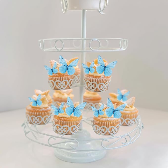 Gyufise 72Pcs Edible Butterfly Cupcake Toppers & Decorations for Butterfly Theme Baby Shower & Kids Birthday Party Cake Supplies - Blue