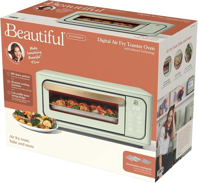 Infrared Air Fry Toaster Oven 9 Slice, 1800W Countertop Oven with Convection & Air Fry Functions, Digital Touch Display, Multi Cooking Modes for Baking, Broiling & Reheating (Sage Green)