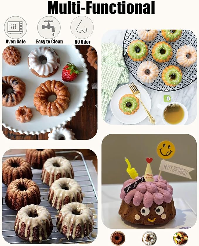 Jello Molds, 3pcs Silicone Fluted Tube Cake Pans, 6-Cavity Non Stick Silicone Baking Molds for Cupcake, Donuts, Muffin, Cornbread, Brownie, Jellies (Confetti)