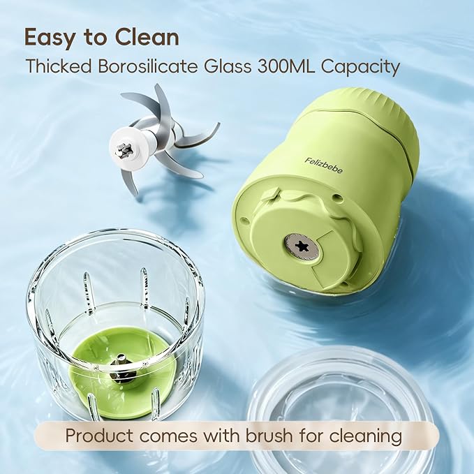 Baby Food Maker, Small Baby Food Processor Set, Fruit, Vegatable, Meat, 10oz Baby Food Maker & Puree Blender with Baby Containers, Food Freezer Tray, Silicone Spoons, Spatula, Green