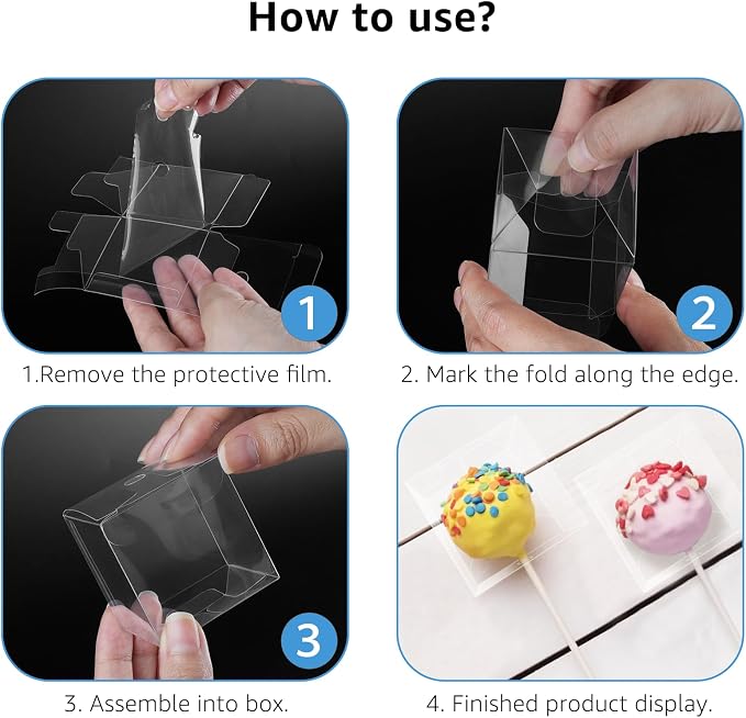 MGWOTH 100 Set Cake Pop Boxes with Paper Sticks Kit: Clear Gift Container with Holes for Candy, Macaron, Lollipop Packaging, Mini Plastic Cakepop Wrapping for Wedding Party Birthday Christmas