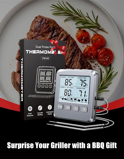 Dual Probe Meat Thermometer Digital for Cooking, Grilling & Smoking with Large LCD Backlight & Alarm, Kitchen Food Grill Thermometer, Smoker Accessories for BBQ Oven Oil Fry, Gifts for Men Dad