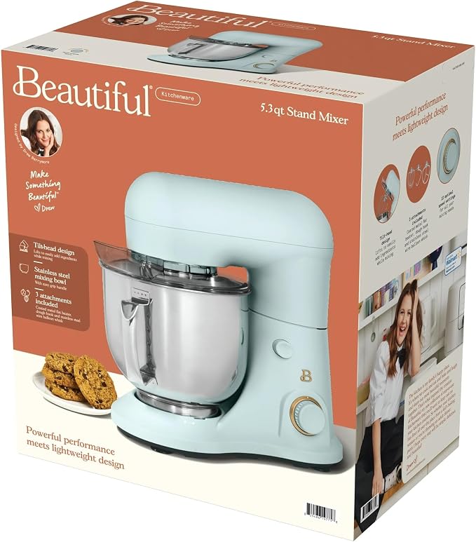 5.3 Qt Stand Mixer, 300W Electric Kitchen Mixer with 12 Speeds, Tilt Head Design, Stainless Steel Bowl, Dough Hook Whisk Beater Splash Guard (Hydrangea)