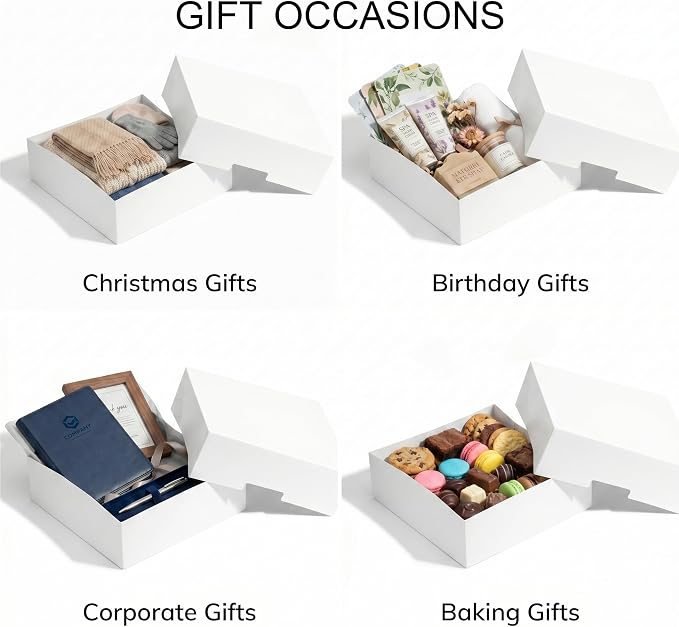 UnicoPak Gift Boxes with Lids 10 Pack 9x9x3.1 Inches | White Cardboard, Separate Lid and Base Zero Assembly, Bulk For Presents, Convenient Size Multi-Purpose Use