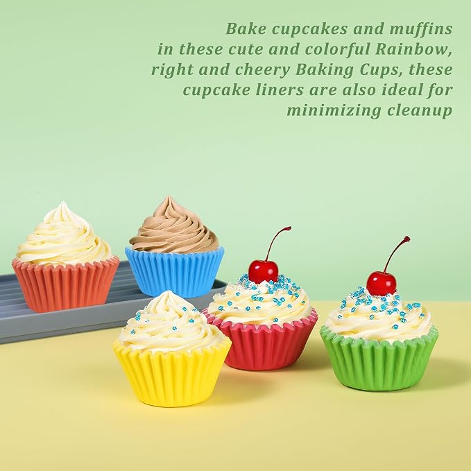 1000 Count Rainbow Paper Cupcake Liners, Standard Cupcake Liners for Baking, Natural, Food-grade Cupcake Wrapper, Greaseproof Parchment Muffin Liners (Rainbow, 2 Inch)