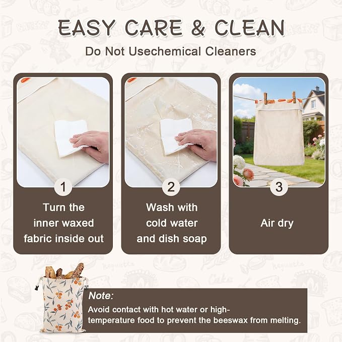 4 Pack Beeswax Bread Bags, Reusable Bread Bag for Homemade Sourdough Bread, 16.5 X 12.6 Inch Beeswax-Lined Linen Storage Bags With Zipper & 2pcs Beeswax Wraps for Food, Pastry, Baking Storage