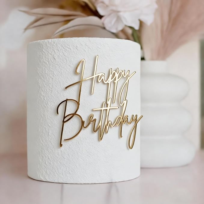 1PCS Happy Birthday Cake Topper,Gold Mirror Acrylic Boy or Girl Cake Sign Decorations,Birthday Cake Charm Supplies for Birthday Party Cake Dessert