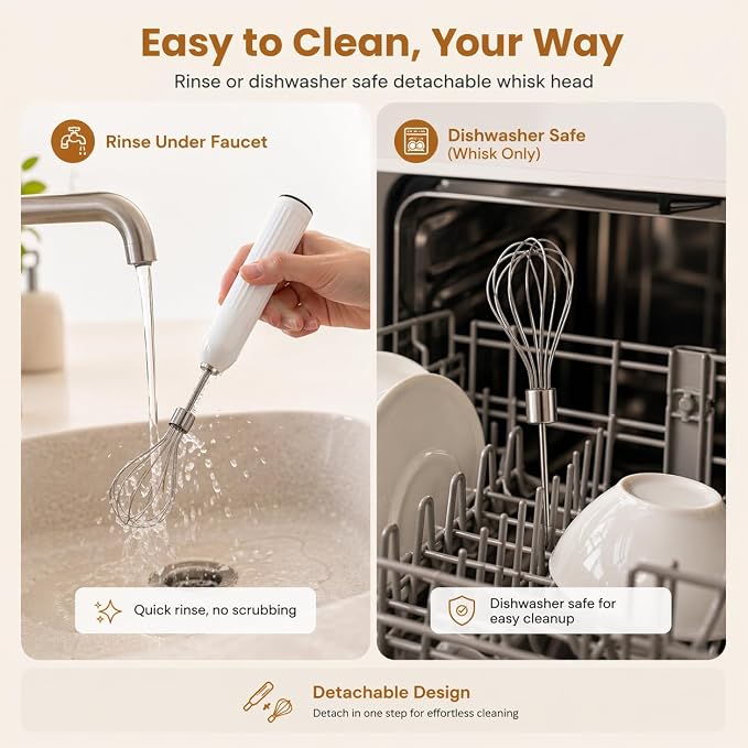 Handheld Electric Egg Beater Whisk,2-Speed USB-C Rechargeable Portable Wireless Balloon Whisk for Eggs, Milkshake Cream, Butter, Baby Food Fruits, Sauces and Soup for Kitchen,Camping Baking - White