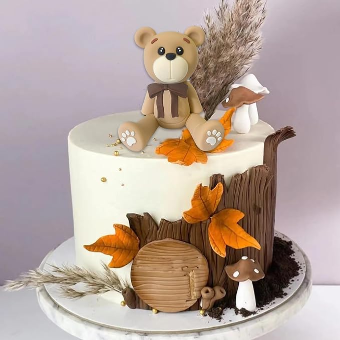 3D Bear Cake Toppers Brown Bear Cake Decorations for Boy Girl Baby Shower Birthday Party Supplies (coffee)