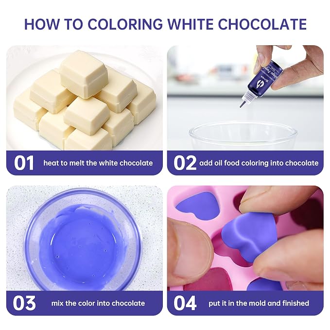 Oil Based Food Coloring for Chocolate 6 Colors x 10 ml Concentrated Red Pink Purple Oil Food Dye for Candy Melts, Cake Pops, Strawberries - 6 Colors red