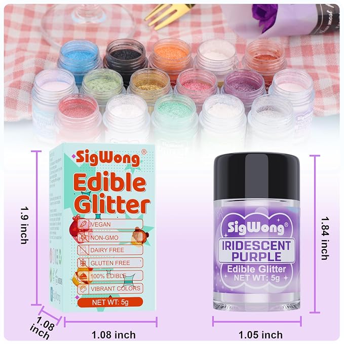 Iridescent Purple Edible Glitter - 5g Food Grade Cake Decorating Shimmering Glitter, Edible Sprinkle Luster Dust for Drinks, Chocolates, Fondant, Strawberries, Cupcakes, Candy, Easter Cookie - Vegan