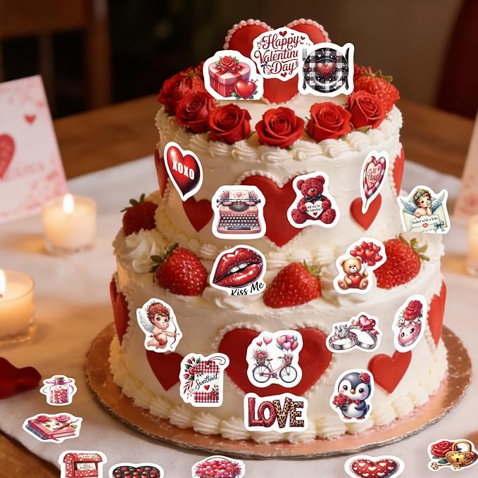 72PCS Edible Happy Valentine’s Day Cupcake Toppers Wafer Paper Sweet Love Be Mine Kiss Me Cupcake Picks Valentine’s Cake Decor for Valentine's Day Theme Wedding Party Supplies