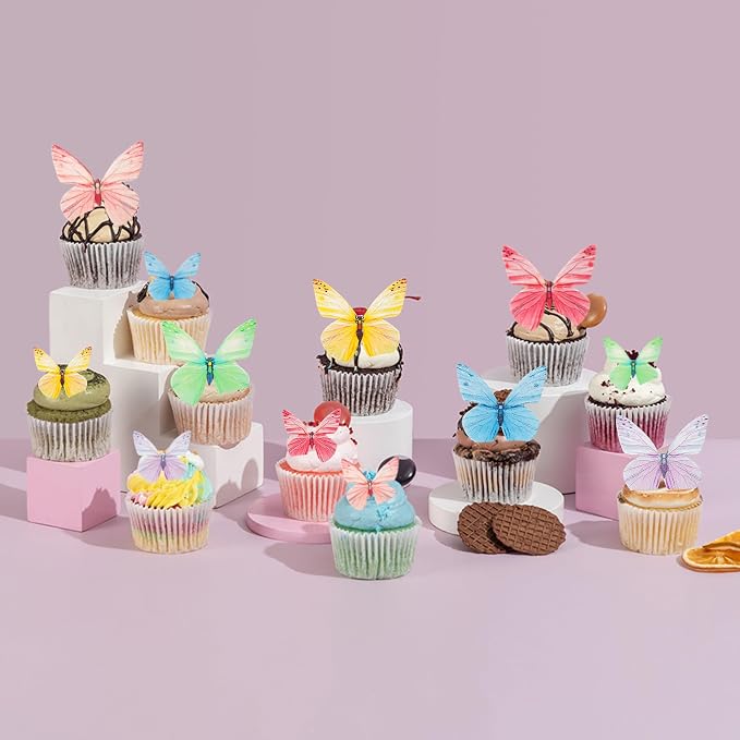Gyufise 72Pcs Edible Cupcake Toppers - Butterfly Theme Cake Decoration for Baby Shower, Kids Birthday Party