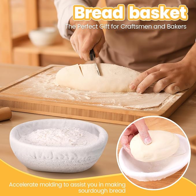 Honeydak 6 Pcs Cotton Rope Banneton Bread Proofing Basket Sets Round Sourdough Bowls with Two Liners for Artisan Sourdough Bread Making Handmade Kitchen Professionals(6.5",White)
