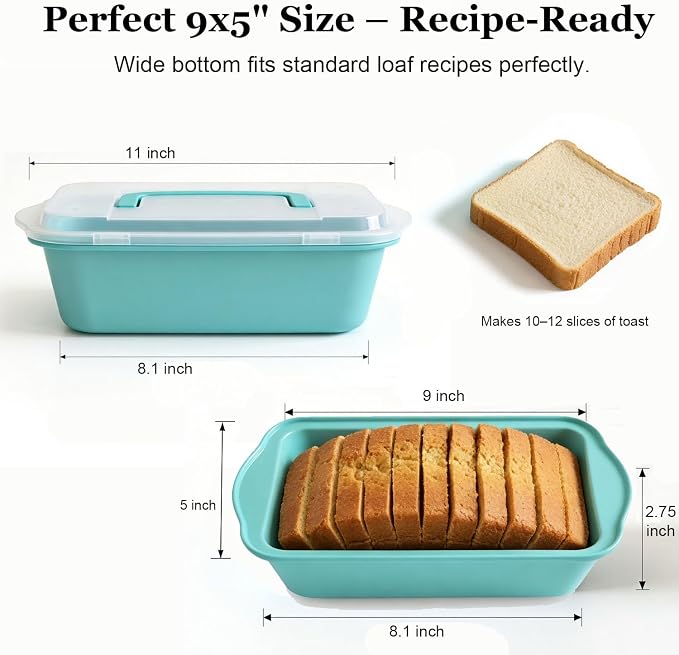 2 Pack 9x5 Inch Loaf Pan with Lid, Nonstick Bread Pans for Baking | Bake, Store & Carry, Heavy Duty Carbon Steel, Perfect for Banana Bread, Homemade Bread & Meatloaf, PFOA-Free