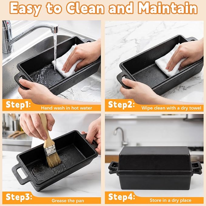 9×5 Inch Cast Iron Loaf Pans with Lids Even Heat Distribution for Baking Bread, 2 Pack Non-Stick Bread Pans for Homemade Sandwich and Sourdough Bread