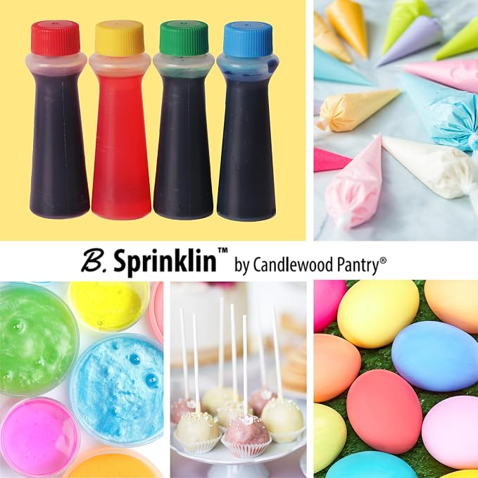 B. Sprinklin Liquid Food Coloring Kit Assorted Variety (2 Pack) 0.3 fL Oz - Vibrant Food Dye for Slime Crafts, Frosting Icing and Cake, Egg Decorating by Candlewood Pantry