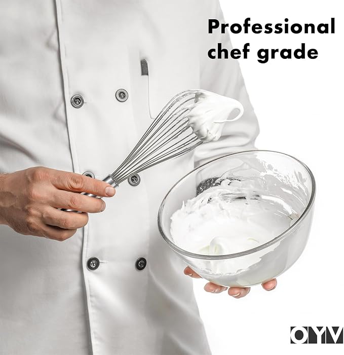 OYV 12" Whisk for Cooking, Ergonomic Handle, Dishwasher Safe 18/10 Stainless Steel Whisk, Professional Kitchen Wire Whisk, Perfect for Blending, Whisking, Baking, and Beating