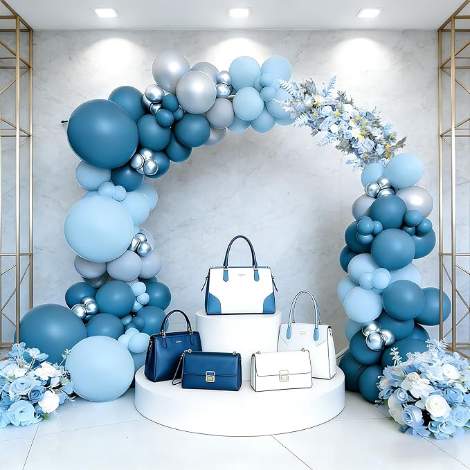 Blue Silver Gray Balloons Garland Arch Kit, Dusty Blue Metallic Silver Balloon Arch Kit for Birthday Baby Shower Wedding Graduation Father’s Day Gender Reveal Bachelorette Engagement Party Decorations