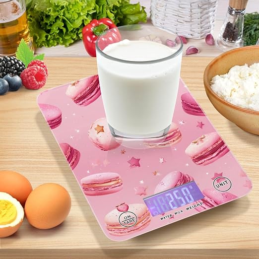 Food Scale Kitchen Scale Food Weight Scales Digital Weight Grams and Ounces Small Electronic Food Scale for Baking Cooking Pink Macarons Stars
