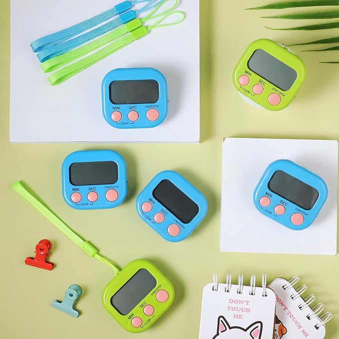 Weewooday 24 Pcs Small Digital Kitchen Timer Magnetic Back and Switch Minute Second Count up Countdown Big LCD Display Loud Alarm for Teacher Cooking Baking (Blue,Green)