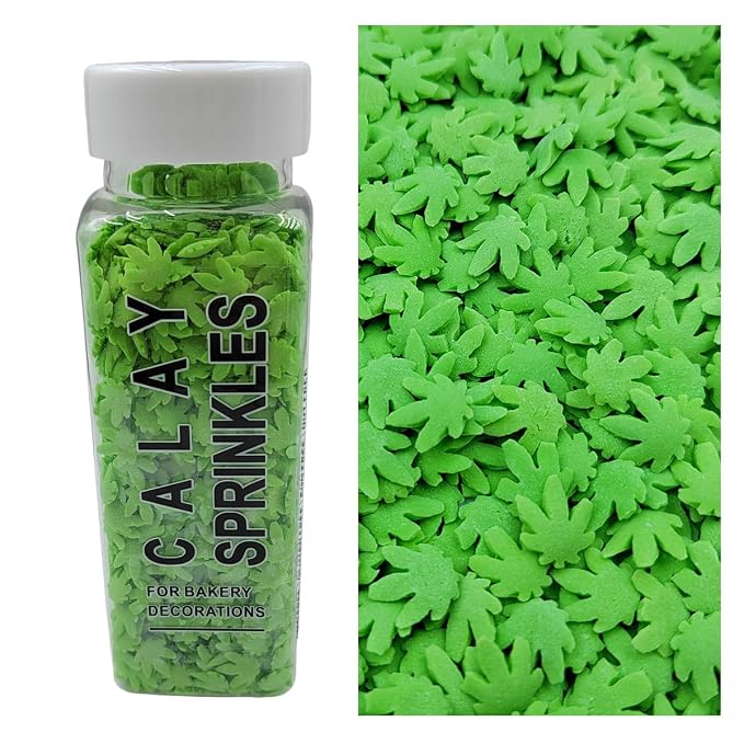Edible Leaf Sprinkles, Green Sugar Sprinkles for Cake Decorating, Edible Sprinkle Mix for Baking Cookie, Cupcake Toppers, Ice Cream Topping, and Birthday Decorations
